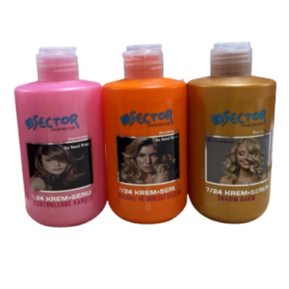 Sector 7/24 Şekillendirici Saç Kremi Turuncu + Onarıcı Bakım +Elektriklenme Karşıtı 300 Ml 3 lü Set ürün görseli 1