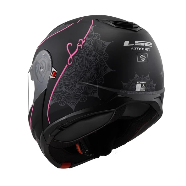 LS2 STROBE 2 LUX MAT SİYAH-PEMBE ÇENE AÇILIR KASK - Resim 6