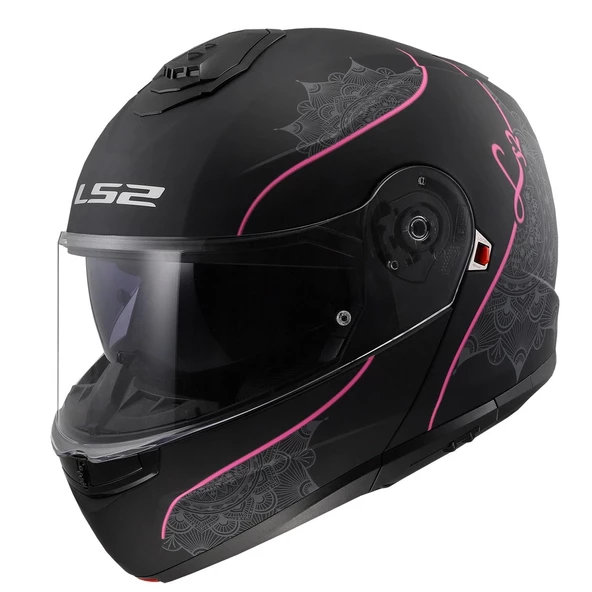LS2 STROBE 2 LUX MAT SİYAH-PEMBE ÇENE AÇILIR KASK ürün görseli 1
