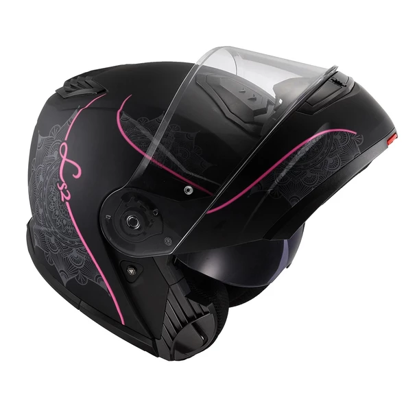 LS2 STROBE 2 LUX MAT SİYAH-PEMBE ÇENE AÇILIR KASK - Resim 7