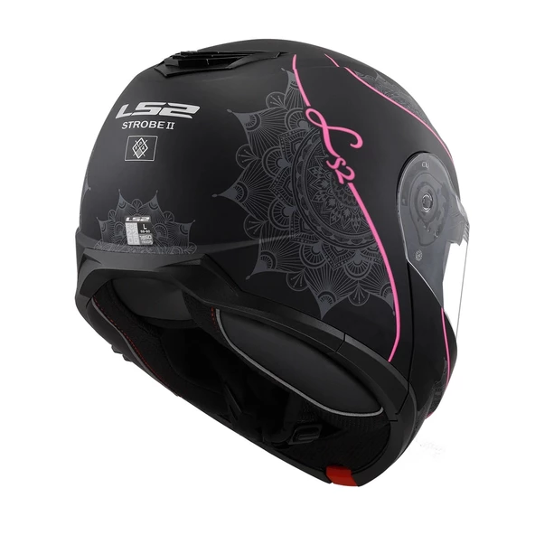 LS2 STROBE 2 LUX MAT SİYAH-PEMBE ÇENE AÇILIR KASK - Resim 5