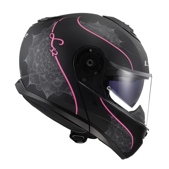 LS2 STROBE 2 LUX MAT SİYAH-PEMBE ÇENE AÇILIR KASK - Resim 4