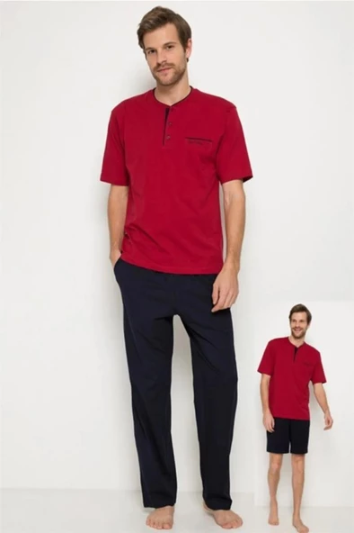 Pierre Cardin 5370 Bordo 3 Lü Pijama Şort Takım ürün görseli 1