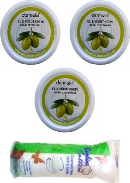 Dermokil El Kremi Zeytinyağlı 3x220 ml + Makyaj Pamuğu ürün görseli 1