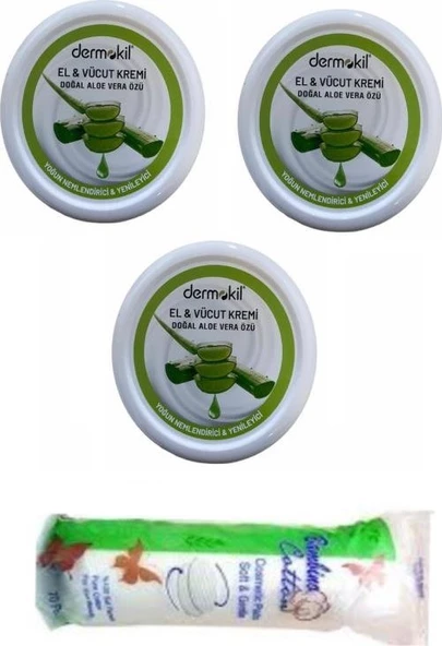 Dermokil El Kremi Alo Vera 3x220 ml + Makyaj Pamuğu ürün görseli 1