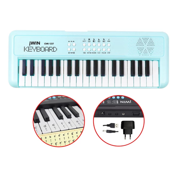 Jwin CMK-1237 37 Tuşlu Elektronik Org (Etiket. Adaptör Hediye) - Turkuaz ürün görseli 1