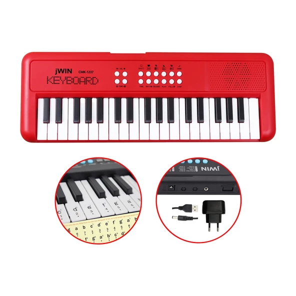 Jwin CMK-1237 37 Tuşlu Elektronik Org (Etiket. Adaptör Hediye) - Kırmızı ürün görseli 1