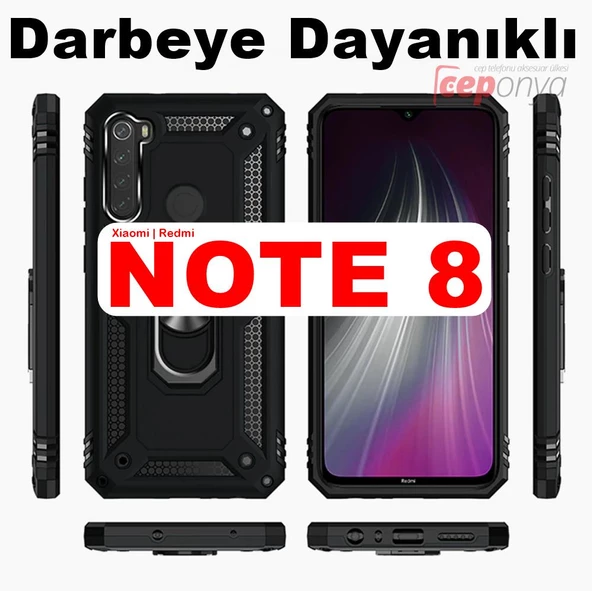 Xiaomi Redmi Note 8 Yüzüklü Standlı Manyetikli Armor Zırh Kılıf ürün görseli 1