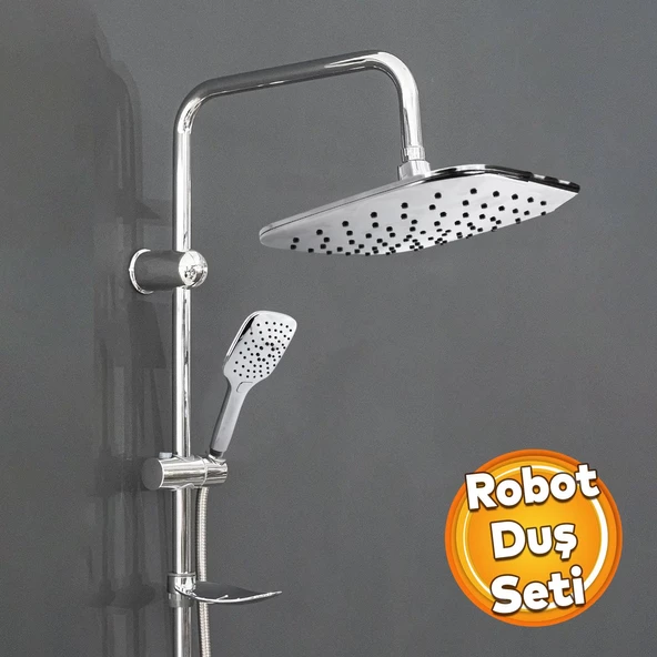 Robot Tepe Duş Seti Takımı Shower Yağmurlama Kare Banyo Masaj Duş Başlığı Sistemi Krom ürün görseli 1