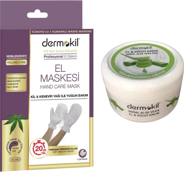 Dermokil El Bakım Maskesi+Dermokil Nemlendirici El Yüz Bakım Kremi Aloe Vera Özlü 220 ml ürün görseli 1