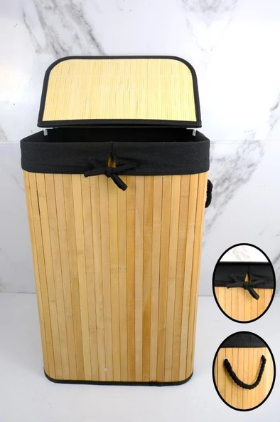 Digithome Dikdörtgen Bambu Çamaşır Sepeti Naturel CL-6002-8 C1-1-121 ürün görseli 1