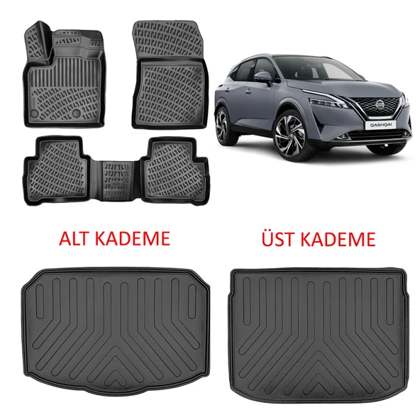 Rizline Nissan Qashqai 2022 +  3D Havuzlu Paspas ve  Bagaj Havuzu Set Siyah ürün görseli 1
