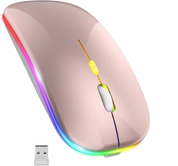 Blic Bwm6 Rose Gold RGB Şarjlı Kablosuz 1600DPI Işıklı Kablosuz Sessiz Mouse ürün görseli 1