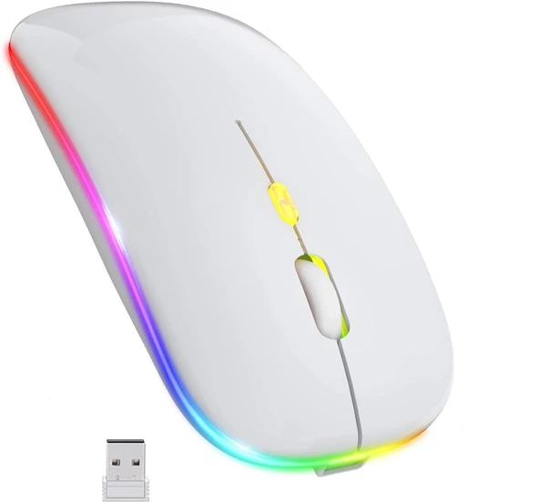 Blic Bwm6 Beyaz RGB Şarjlı Kablosuz 1600DPI Işıklı Kablosuz Sessiz Mouse ürün görseli 1