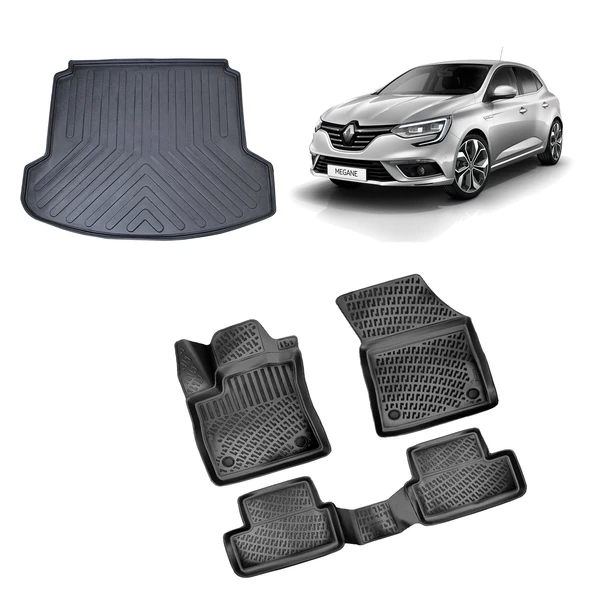 Rizline Renault Megane 4 Sedan 2016 ve Sonrası 3D Havuzlu Paspas ve Bagaj Havuzu Siyah ürün görseli 1