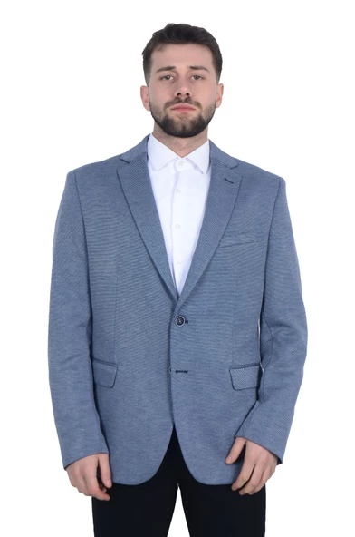 Cengiz İnler Dokulu Mono Yaka Çift Düğme Slim Fit Erkek Ceket ürün görseli 1