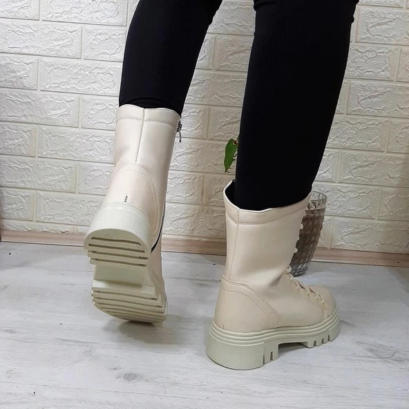 Grijak Bej Cilt Fermuarlı Bağacaklı Bayan Postal Bot - Resim 6