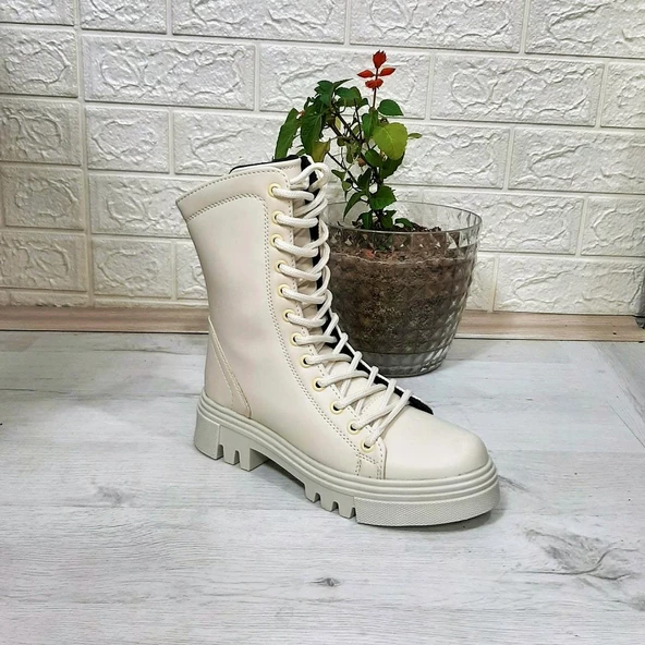 Grijak Bej Cilt Fermuarlı Bağacaklı Bayan Postal Bot - Resim 7