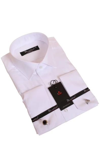 Beyaz Dar Kesim Micro Kumaş Kol Düğmeli Slim Fit Erkek Gömlek - 201-1 ürün görseli 1
