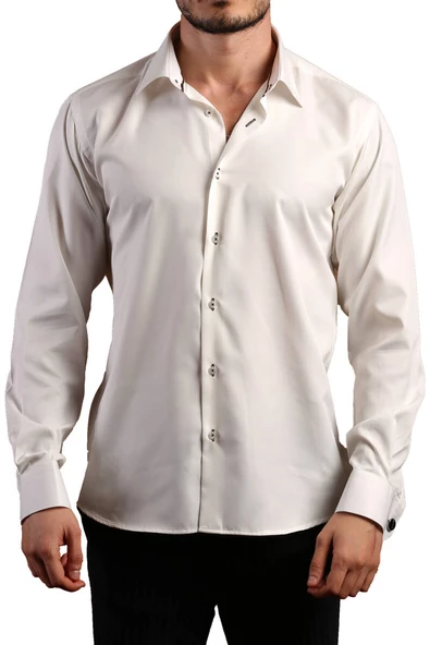Krem 8 Drop Ekstra Uzun Kol Dar Kesim Micro Kumaş Kol Düğmeli Slim Fit Erkek Gömlek - 197-10 ürün görseli 1
