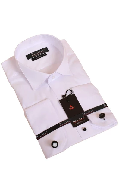 Beyaz Ekstra Uzun Kol 8 Drop Damatlık Ata Yaka Kol Düğmeli Slim Fit Smokin Gömlek - 013 ürün görseli 1