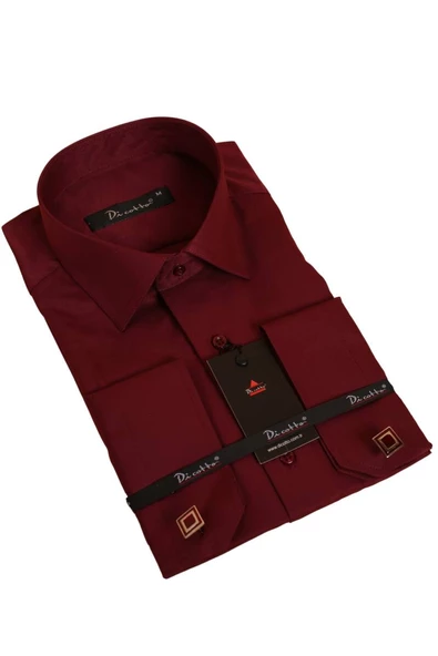 Bordo Rahat Kesim Micro Kumaş Kol Düğmeli Regular Fit Erkek Gömlek - 190-13 ürün görseli 1