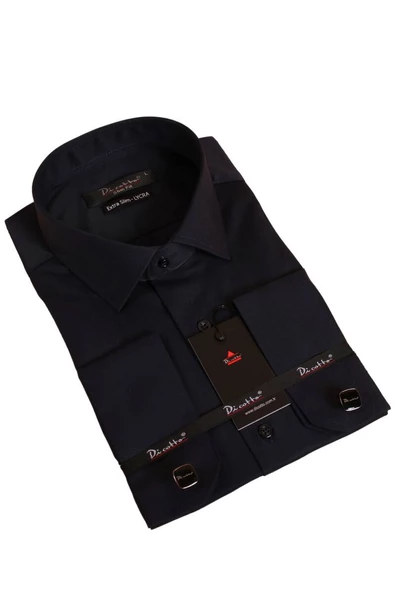 Lacivert Ekstra Dar Kesim Likralı Esnek Micro Kumaş Kol Düğmeli Slim Fit Erkek Gömlek - 195-12 ürün görseli 1