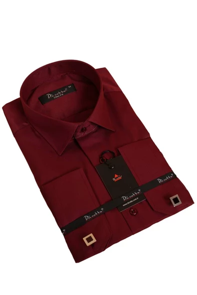 Bordo Dar Kesim Micro Kumaş Kol Düğmeli Slim Fit Erkek Gömlek - 201-13 ürün görseli 1