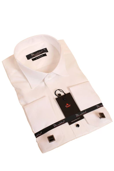Krem Ekstra Uzun Kol 8 Drop Damatlık Ata Yaka Kol Düğmeli Slim Fit Smokin Gömlek - 014 ürün görseli 1
