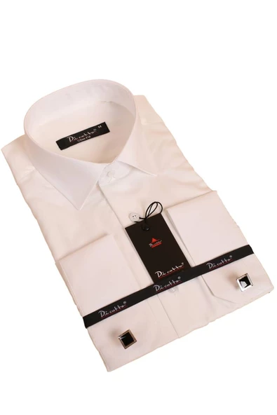 Krem Dar Kesim Micro Kumaş Kol Düğmeli Slim Fit Erkek Gömlek - 201-10 ürün görseli 1