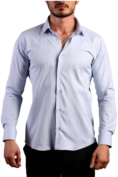 Mavi Ekstra Dar Kesim Likralı Esnek Micro Kumaş Kol Düğmeli Slim Fit Erkek Gömlek - 195-4 ürün görseli 1