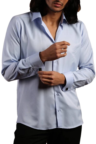 Mavi Dar Kesim Micro Kumaş Kol Düğmeli Slim Fit Erkek Gömlek - 201-4 ürün görseli 1