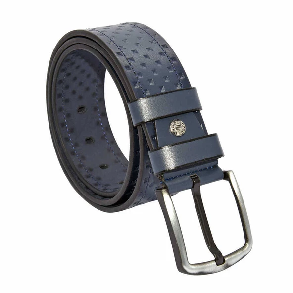 Lacivert Suni Deri Desenli Model 4.5 cm.lik Spor Kemer - 4547-14 ürün görseli 1