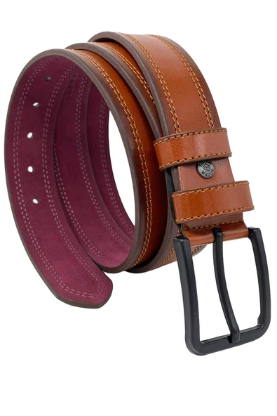 Taba Suni Deri Çift Dikişli Model 4 cm.lik Spor Kemer - 9023-111-22RL ürün görseli 1