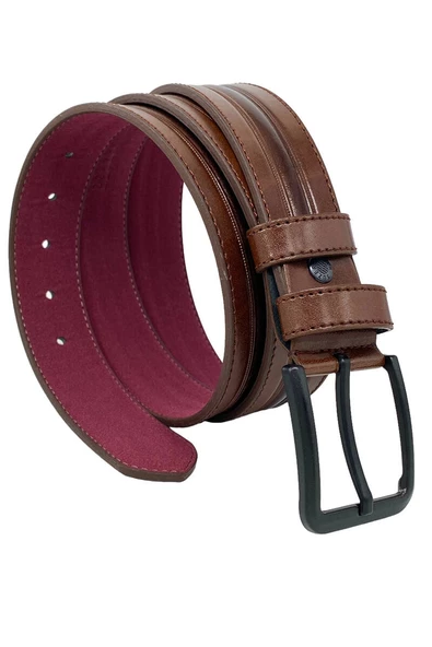 Kahverengi Suni Deri Ortası Desenli Model 4 cm.lik Spor Kemer - 9013-52-22RL ürün görseli 1