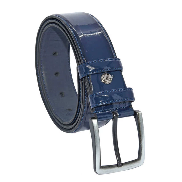 Lacivert Rugan Suni Deri Dikişli 4 cm.lik Klasik Kemer - 7400-95 ürün görseli 1