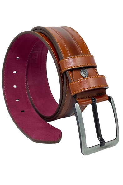 Taba Suni Deri Dikişli Model 4.5 cm.lik Spor Kot Kemer - 4523-61-22KS ürün görseli 1