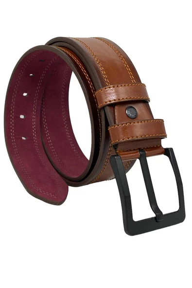 Taba Suni Deri Dikişli Desensiz Düz Model 4.5 cm.lik Spor Kot Kemer - 4523-111-22KS ürün görseli 1