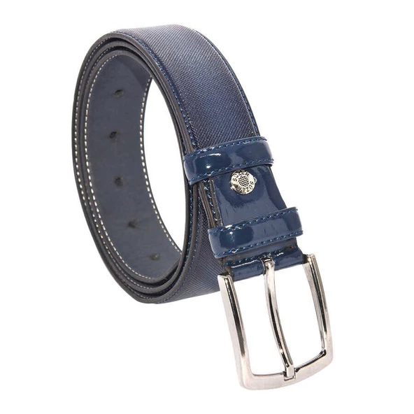 Lacivert Rugan Suni Deri Desenli 3.5 cm.lik Klasik Kemer - 8005-80 ürün görseli 1