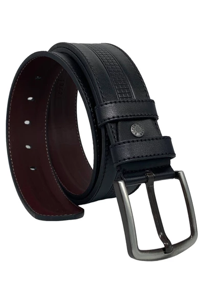 Siyah Suni Deri Dikişli Ortası Desenli Model 4.5 cm.lik Spor Kot Kemer - 4500-66-22KS ürün görseli 1