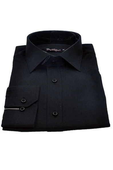 Siyah Armür Desenli Slim Fit Düz Renk Uzun Kol Erkek Gömlek - 256-6 ürün görseli 1