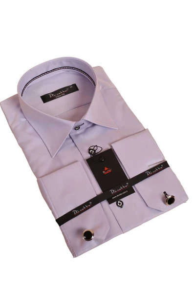 Lila Dar Kesim Micro Kumaş Kol Düğmeli Slim Fit Erkek Gömlek - 201-3 ürün görseli 1
