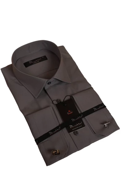 Koyu Gri Dar Kesim Micro Kumaş Kol Düğmeli Slim Fit Erkek Gömlek - 201-7 ürün görseli 1