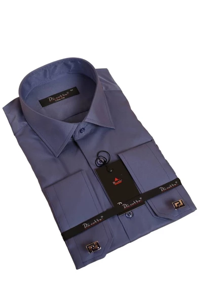 İndigo Dar Kesim Micro Kumaş Kol Düğmeli Slim Fit Erkek Gömlek - 201-5 ürün görseli 1