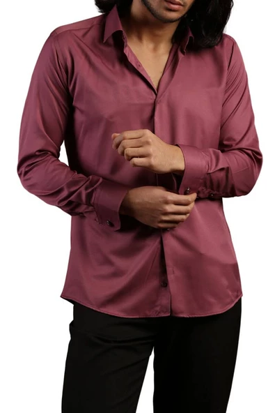 Mürdüm Dar Kesim Micro Kumaş Kol Düğmeli Slim Fit Erkek Gömlek - 201-23 ürün görseli 1