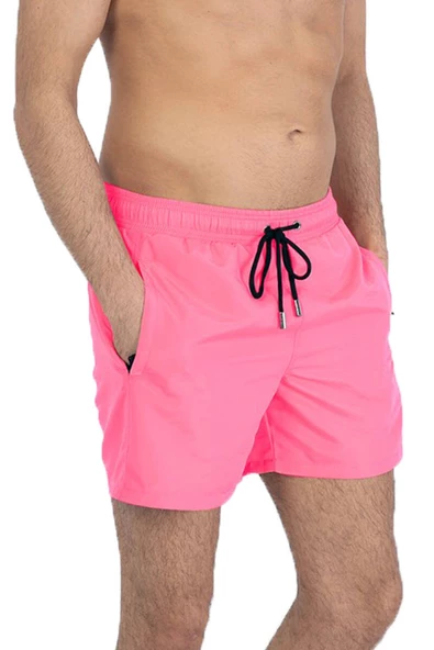 Pembe Su İtici Özellikli Düz Renk Basic Erkek Plaj Deniz Şort Mayo - 301-Pembe ürün görseli 1