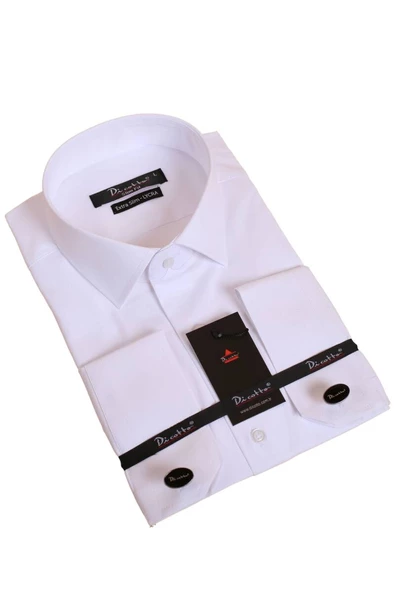 Beyaz Ekstra Dar Kesim Likralı Esnek Micro Kumaş Kol Düğmeli Slim Fit Erkek Gömlek - 195-1 ürün görseli 1