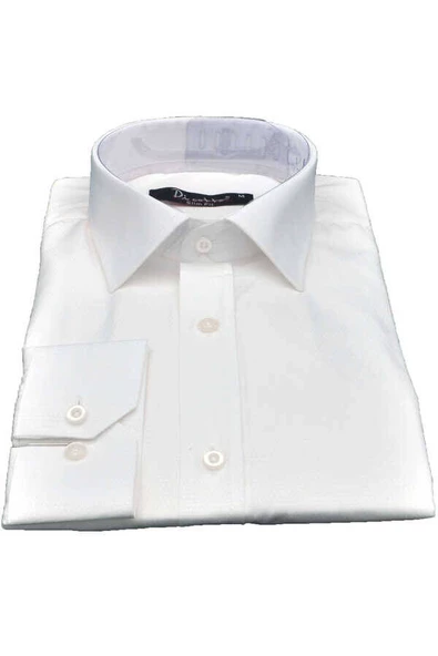 Krem Armür Desenli Slim Fit Düz Renk Uzun Kol Erkek Gömlek - 257-10 ürün görseli 1