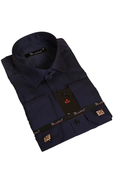 Lacivert Rahat Kesim Micro Kumaş Kol Düğmeli Regular Fit Erkek Gömlek - 190-12 ürün görseli 1