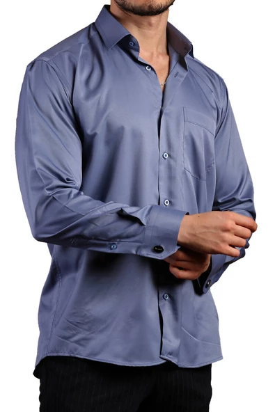İndigo Büyük Beden Rahat Kesim Micro Kumaş Kol Düğmeli Regular Fit Erkek Gömlek - 190-5 ürün görseli 1